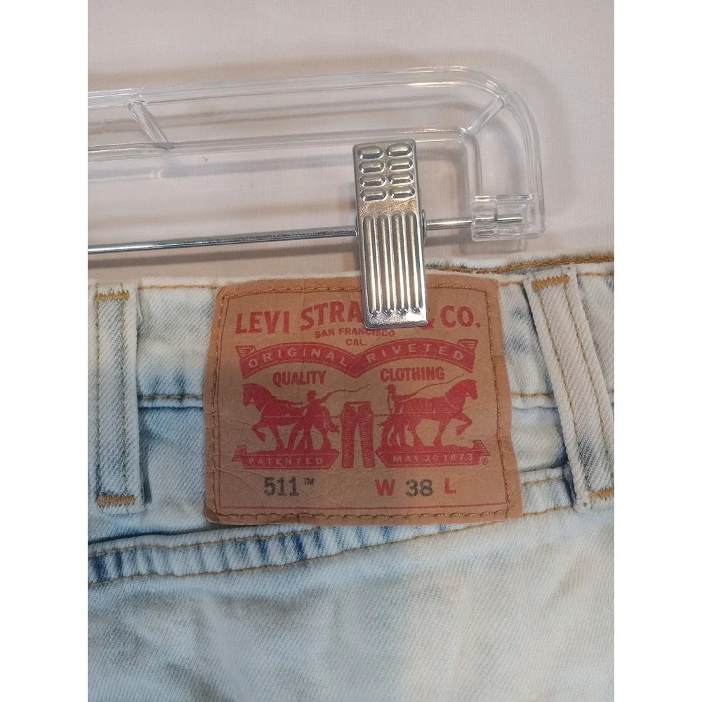 LEVI'S MENS 511  SHORTS DENIM INDIGO & OFF-WHITE SIZE 38 Raw Hem Distressed